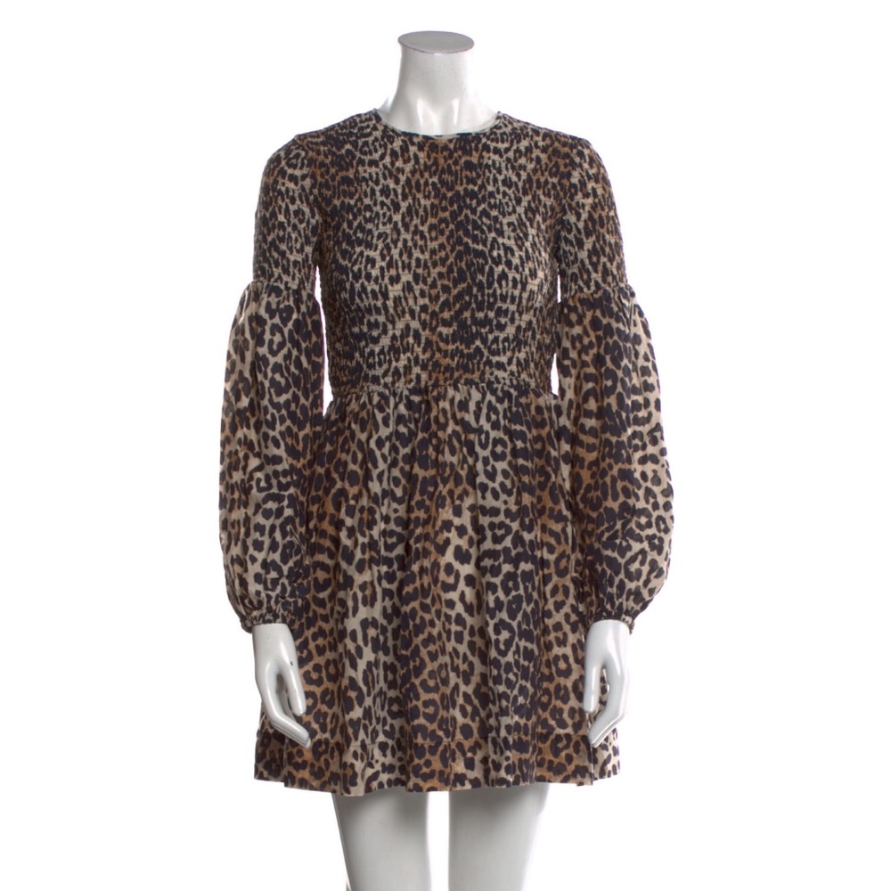 Ganni leopard print puff sleeve dress
